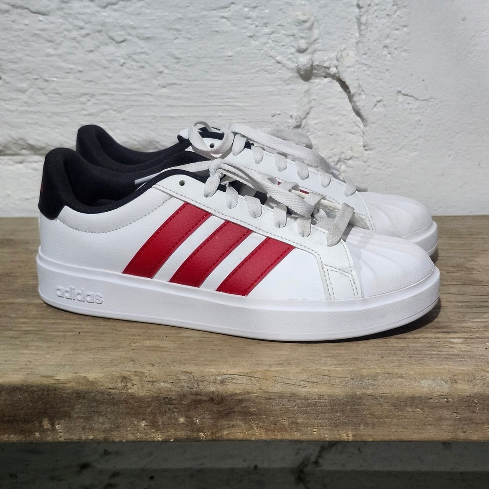 Adidas Grand Court Base 2.0 White Red Black Sneakers JQ8612 Mens 6 Womens 7.5